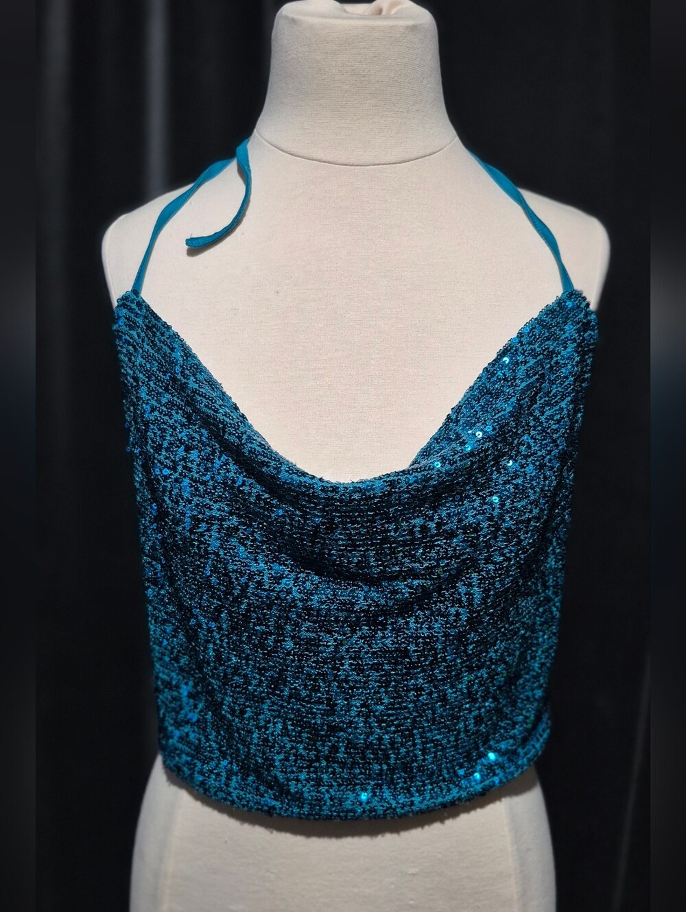 wild fable Teal Sequin Halter Crop Top (Box B)